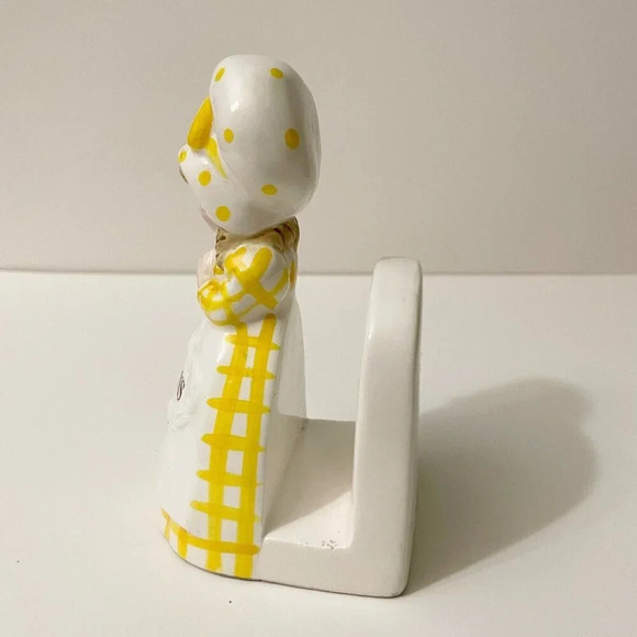 Vintage  Ceramic Napkin Holder Girl Lady Yellow Dress Praying Japan - Picture 3 of 16
